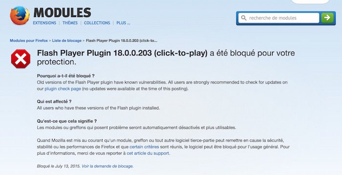 Mozilla en a assez des failles de sécurité de Flash, et désactive le plug-in
