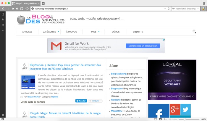 Affichage du BlogNT sur le navigateur Web Vivaldi