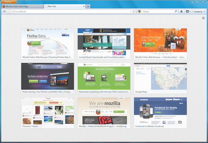 Nouveau design pour la page d’accueil et pour un nouvel onglet sur Firefox 13