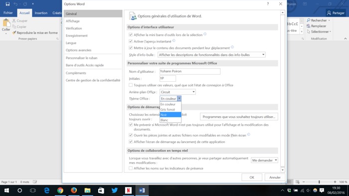 office 2016 dispose maintenant dun mode sombre 1