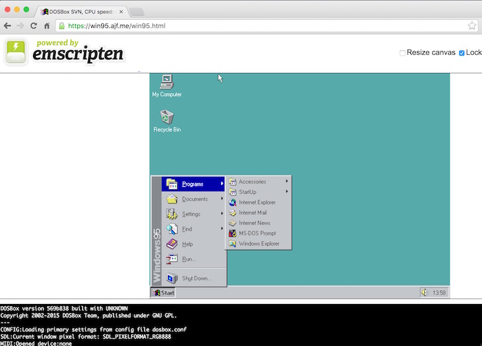 ouvrez une fenetre du passe en executant windows 95 dans votre navigateur 1