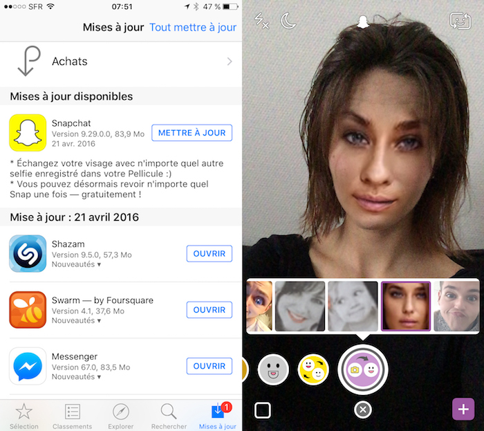Snapchat vous permet d'échanger votre visage avec des photos de votre smartphone