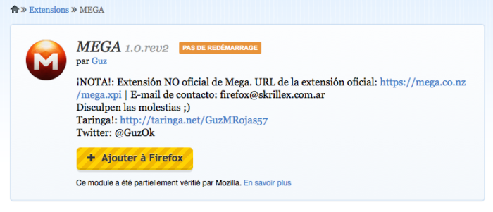 Une extension pour Firefox pour Mega, le service de stockage sur le cloud de Kim Dotcom
