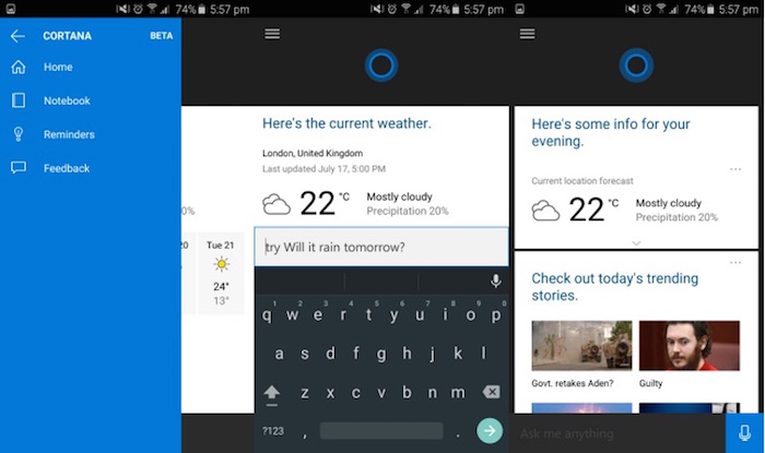 version beta cortana android 1