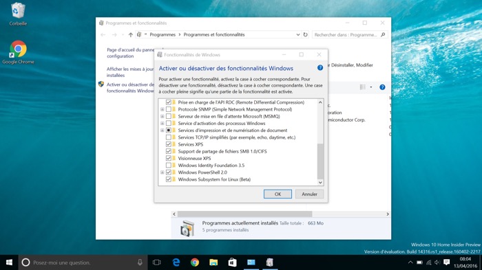 Windows 10 : installation Windows Subsystem for Linux (Beta)