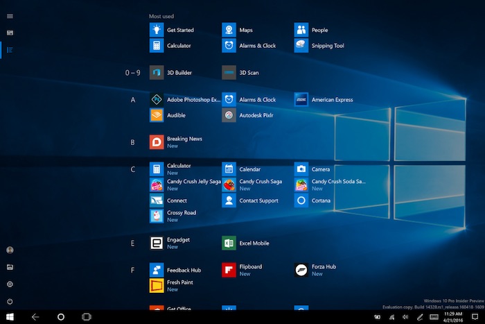 Windows 10 build 14328 : amélioration du menu Démarrer