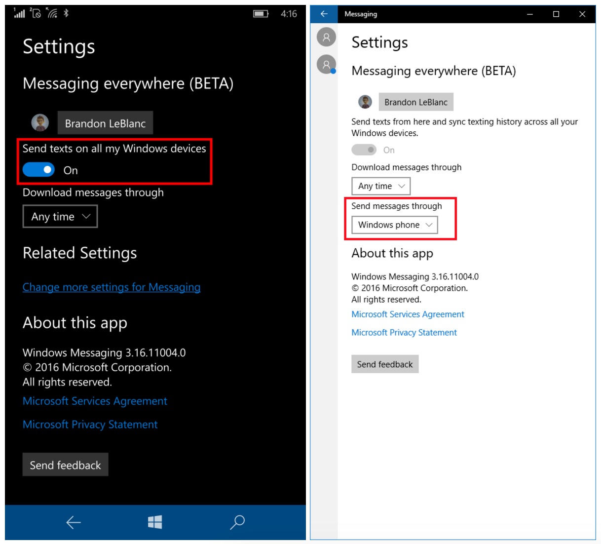 Configuration de l'application Messages sur Windows 10 Mobile