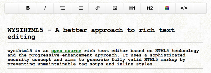 wysihtml5 un editeur de texte riche open source base sur lhtml5 1