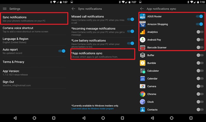 cortana peut synchroniser les notifications android sous windows 10 1 1