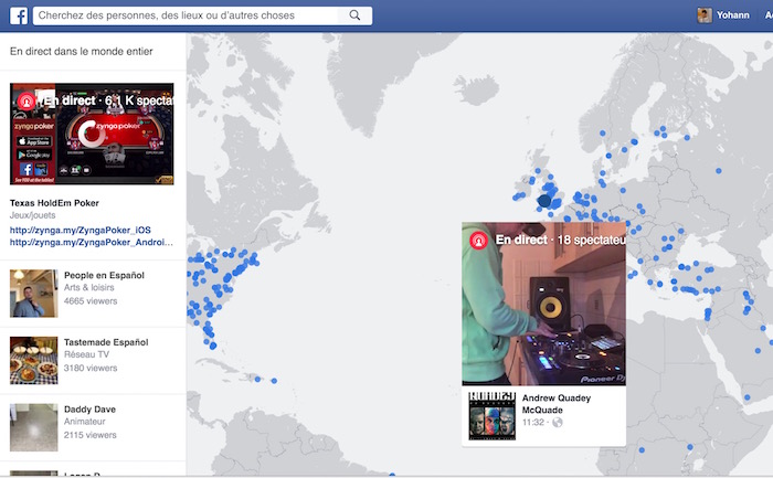 La carte Vidéo en direct de Facebook permet de voir les directs dans le monde