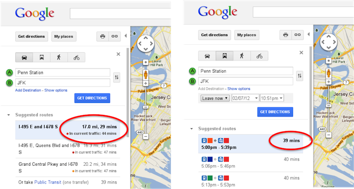 prise en compte des conditions de circulation actuelles au sein de google maps 1