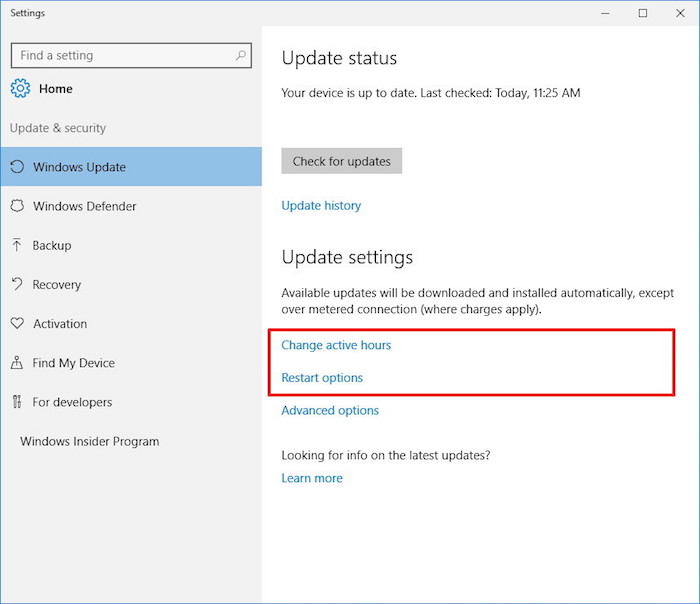 Windows 10 : plus de mises à jour pendant vous travaillez