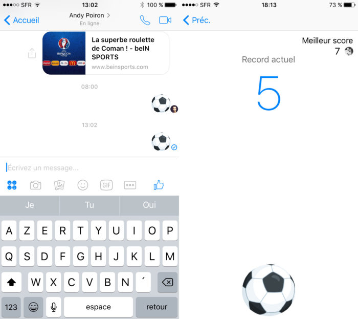 Pour jouer au football sur Facebook Messenger, ajoutez l'emoji de ballon