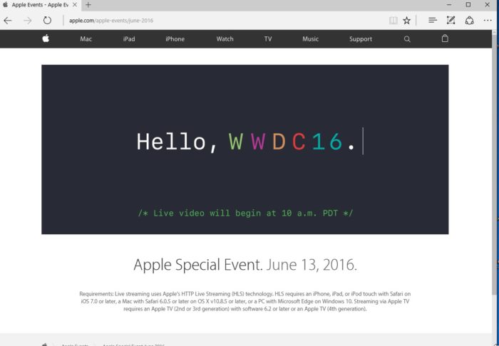 Il est possible de regarder la keynote d'Apple sur Microsoft Edge sur Windows 10