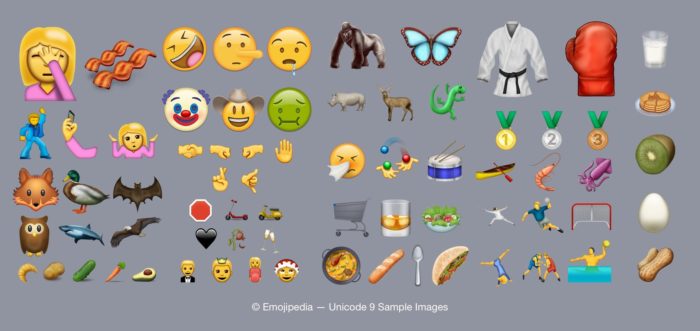 Voici la liste des nouveaux emojis apportés par l'Unicode 9