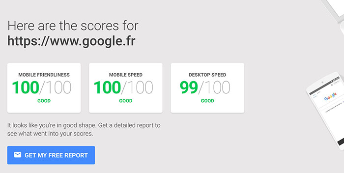 Test My Site sur Google