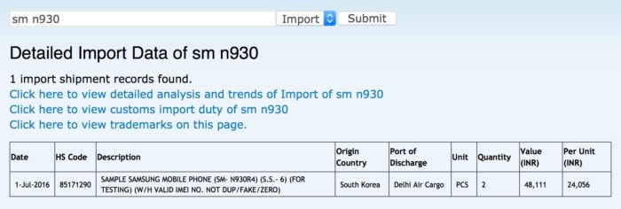Le Galaxy Note 7 a fait son apparition sur le site d'import-export de Zauba