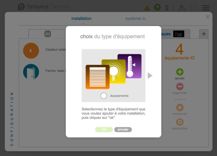 Somfy TaHoma : ajout d'un équipement