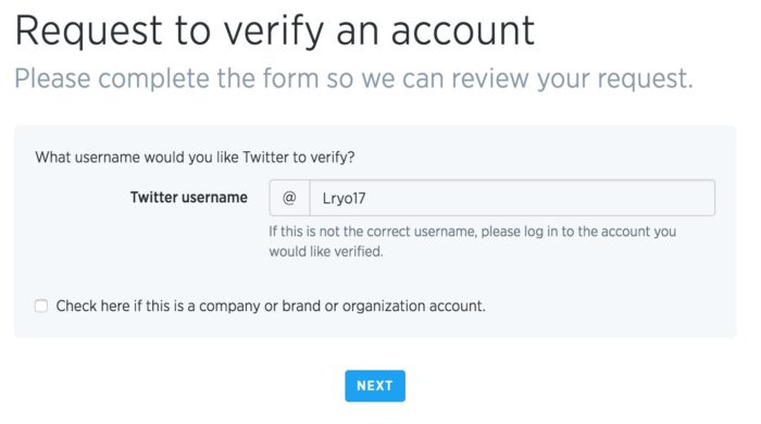 Demande de vérification d'un compte auprès de Twitter