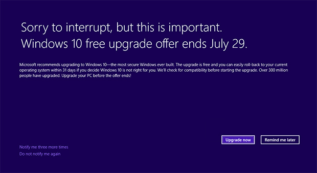 Microsoft affiche en plein écran la mise à jour vers Windows 10 50 La dernière invitation de Microsoft pour Windows 10 est assez invasive