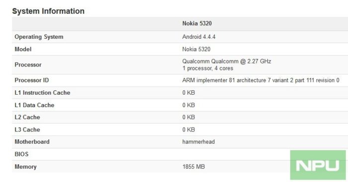 Benchmark Geekbench pour le Nokia 5320