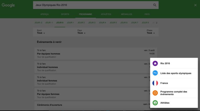 Tout savoir sur les Jeux olympiques sur Google Recherche