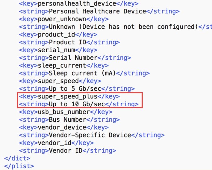 MacBook Pro (2016) : des ports USB supportant l'USB Super Speed Plus 50 Des traces de l'USB 3.1 Gen. 2 dans macOS Sierra