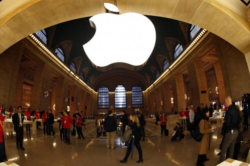 250415 the apple inc logo hangs inside the newest apple store in new york cit