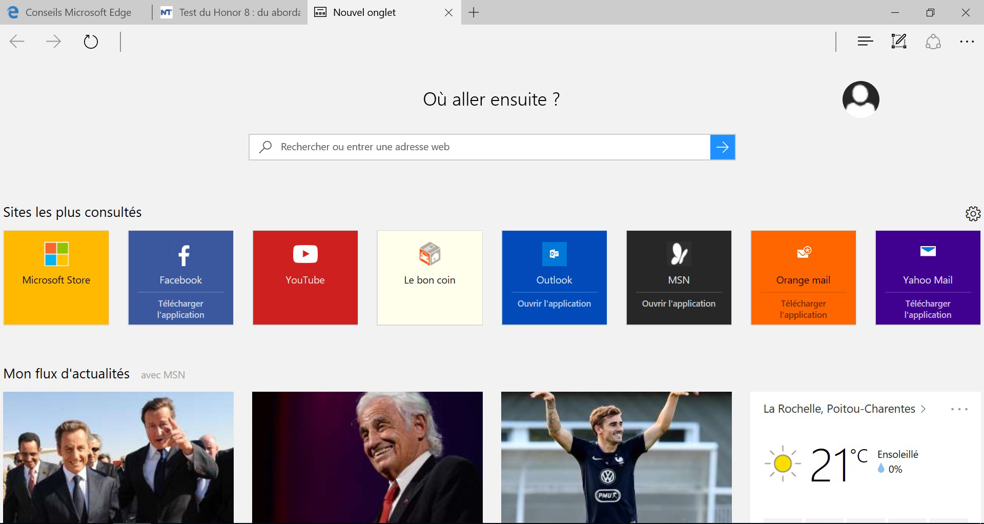 Microsoft Edge : une page d'accueil très complète