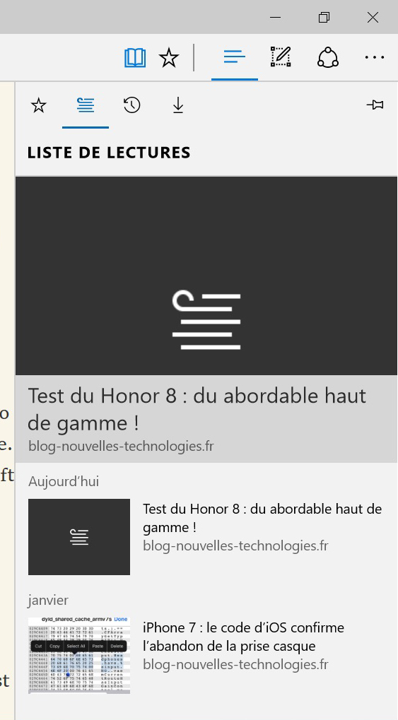 Microsoft Edge : liste de lecture pour un mode hors ligne