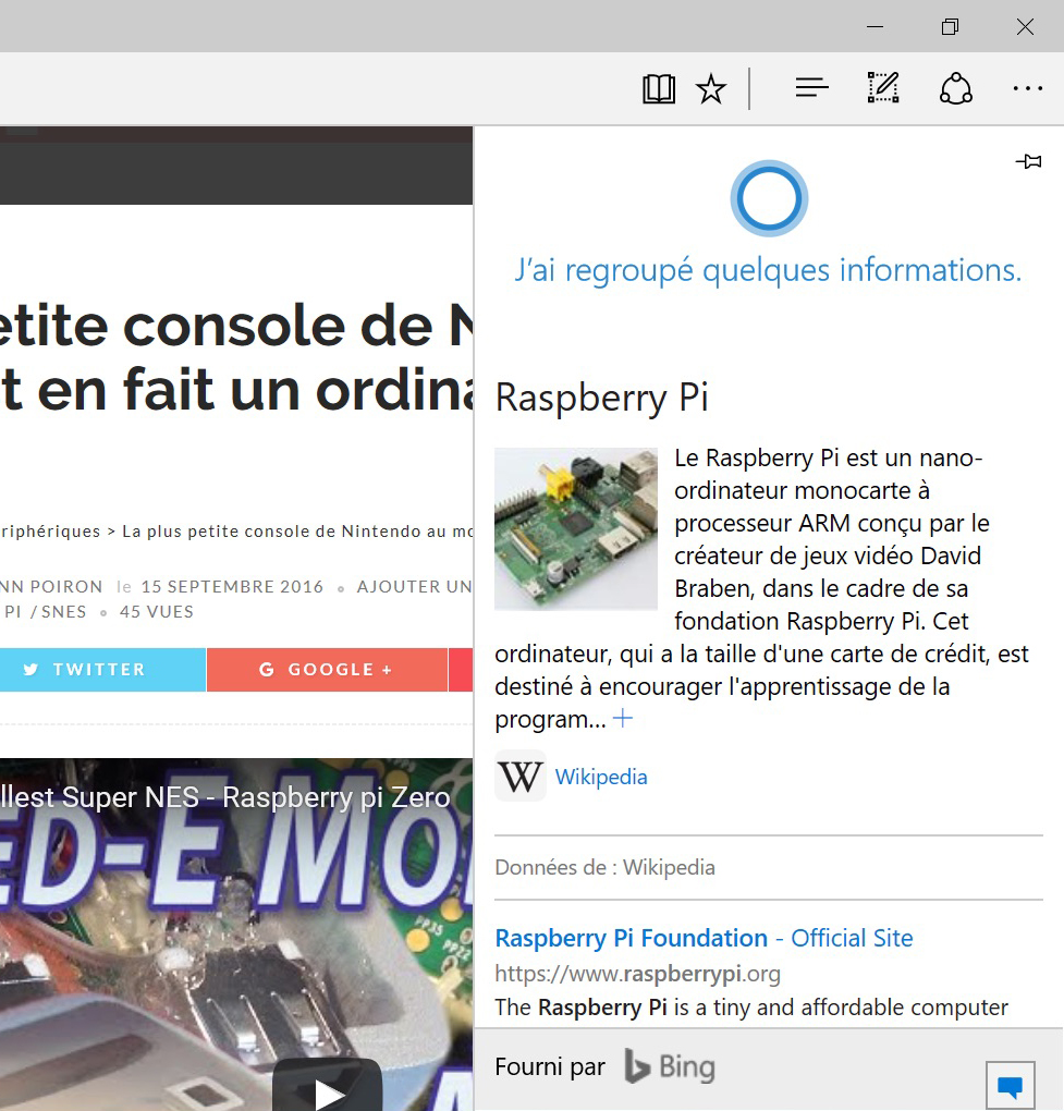 Microsoft Edge : Cortana va rechercher pour vous