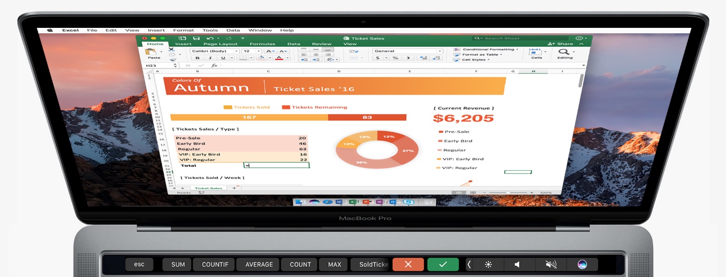 Utilisation de la Touch Bar dans Microsoft Office : Excel