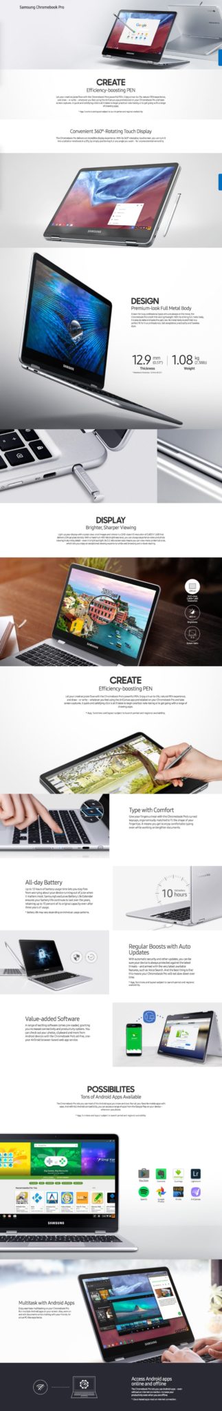 Page produit reconstruite pour le Samsung Chromebook Pro