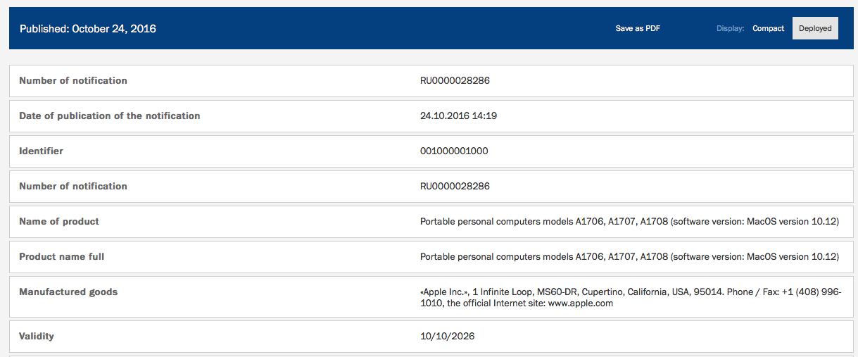 Listing de trois produits Apple certifiés en Russie