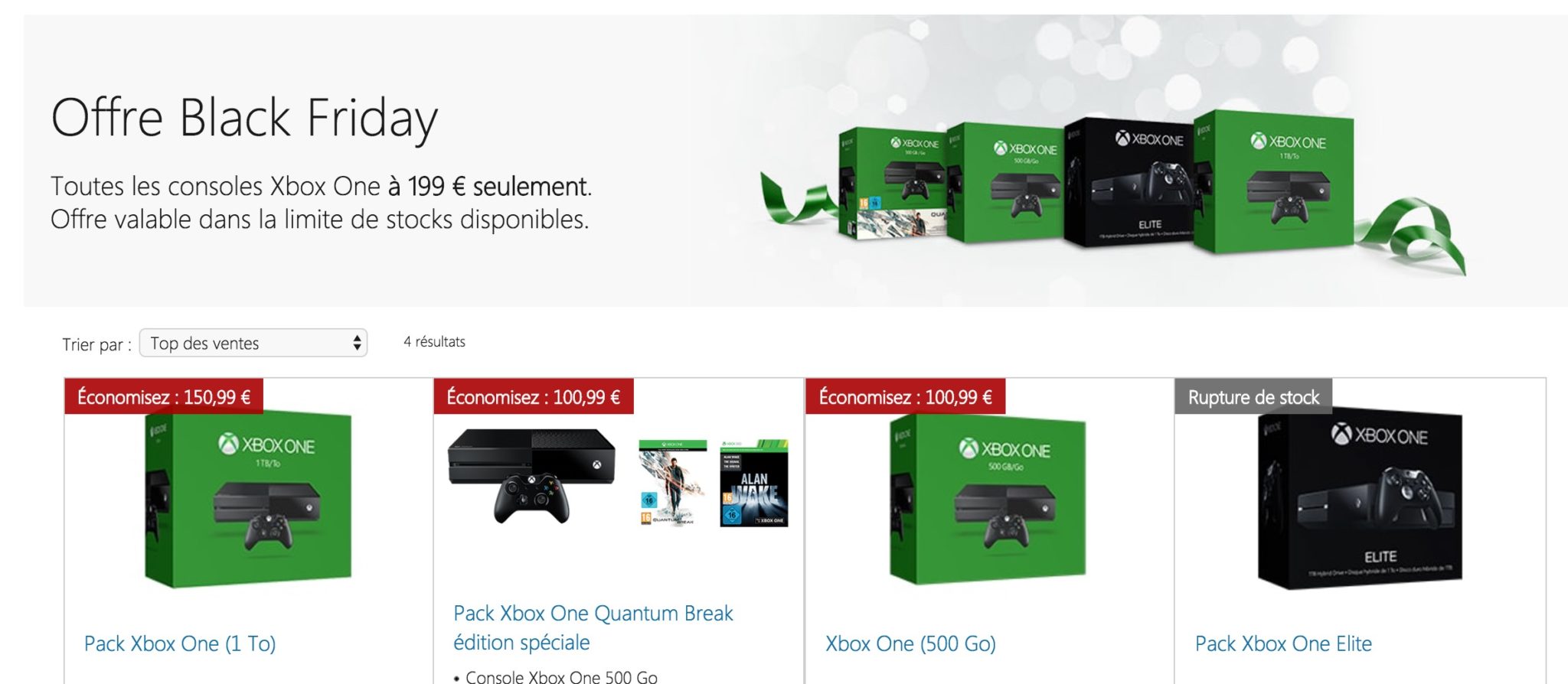 Microsoft offre d’importants rabais sur les packs Xbox One pour le Black Friday