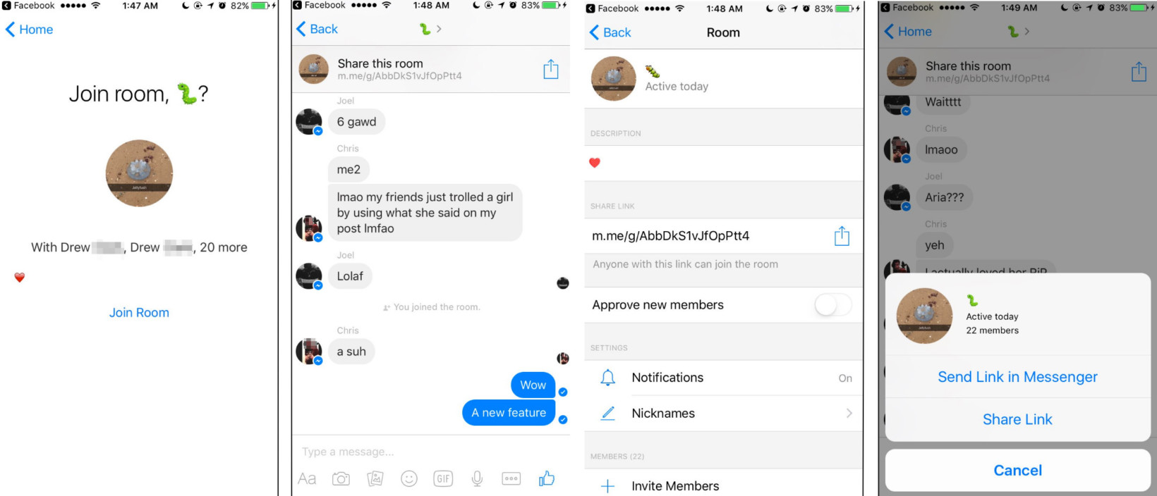 Facebook Messenger Rooms screenshots