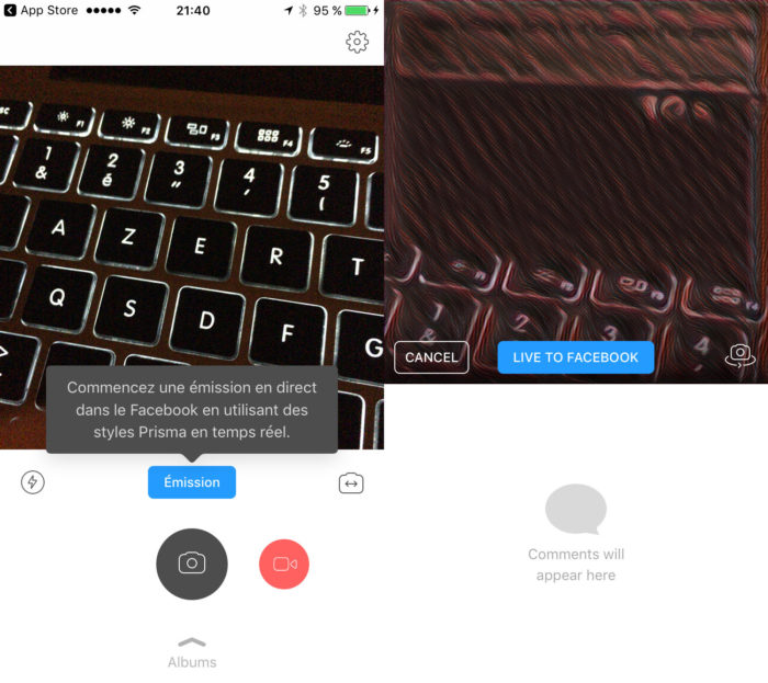 Prisma va styliser vos Facebook Live