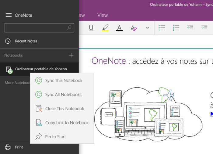 OneNote : synchronisation bloc-note