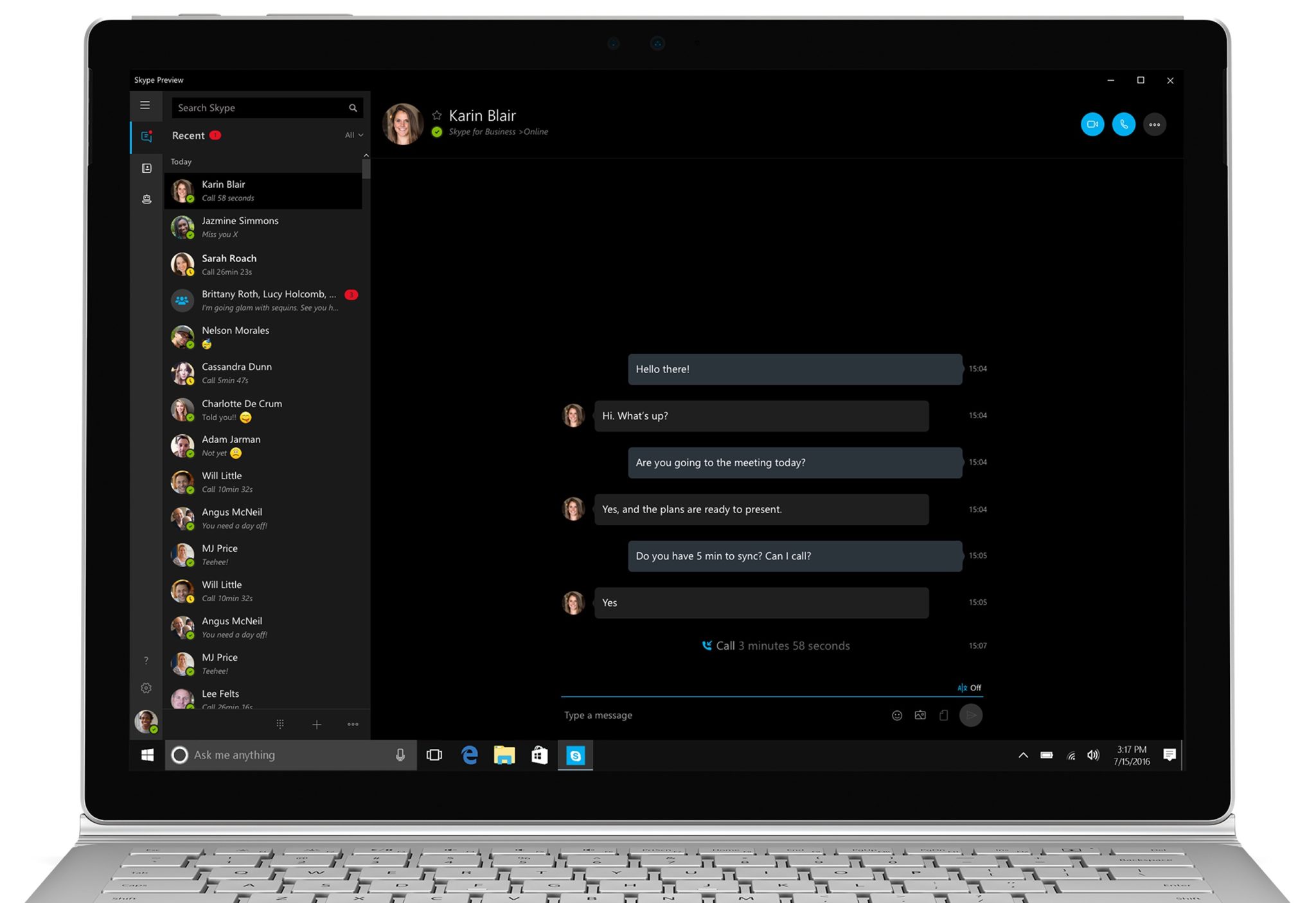 Aperçu Skype permet de dialoguer avec Skype Entreprise