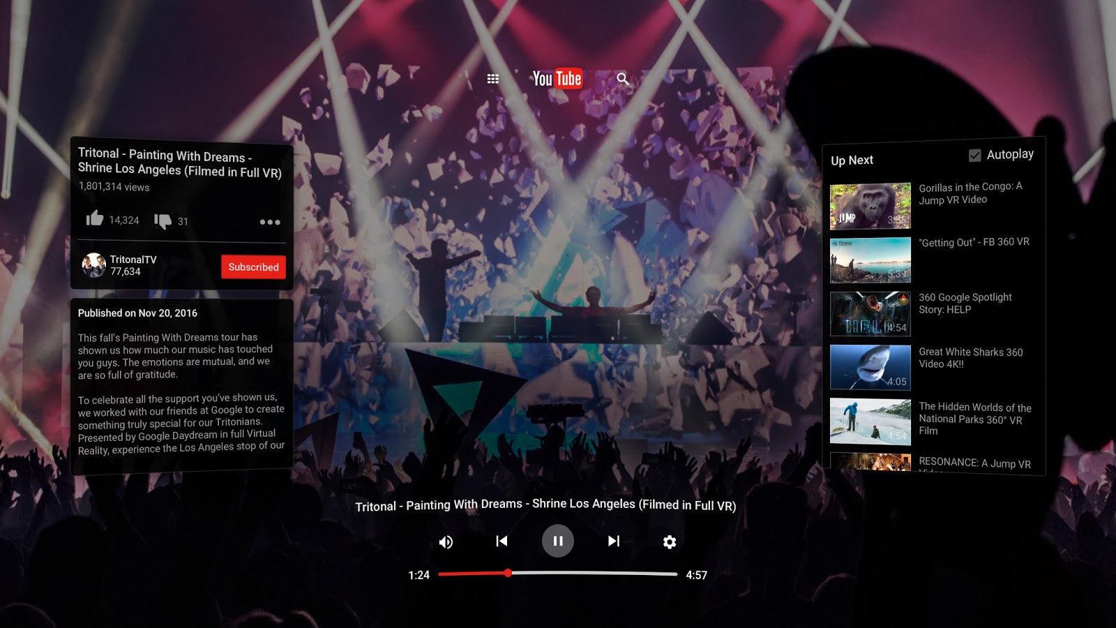 YouTube VR vous permet de vous immerger dans une vidéo avec le Daydream