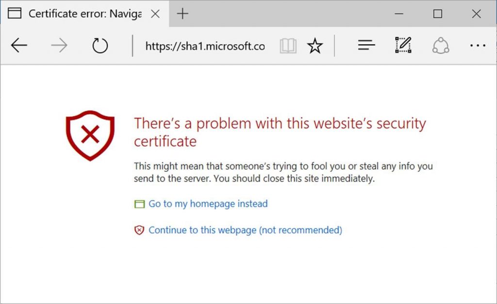 Microsoft Edge affichera un message d'erreur pour ceux utilisant encore le SHA-1