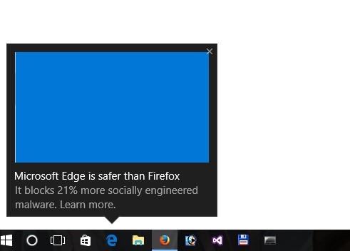 Une notification de Windows 10, indique que Edge est sûr 