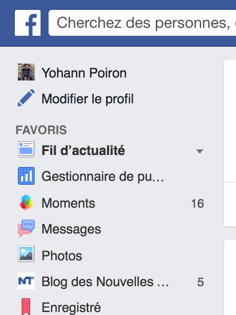 Moments accessible menu Facebook