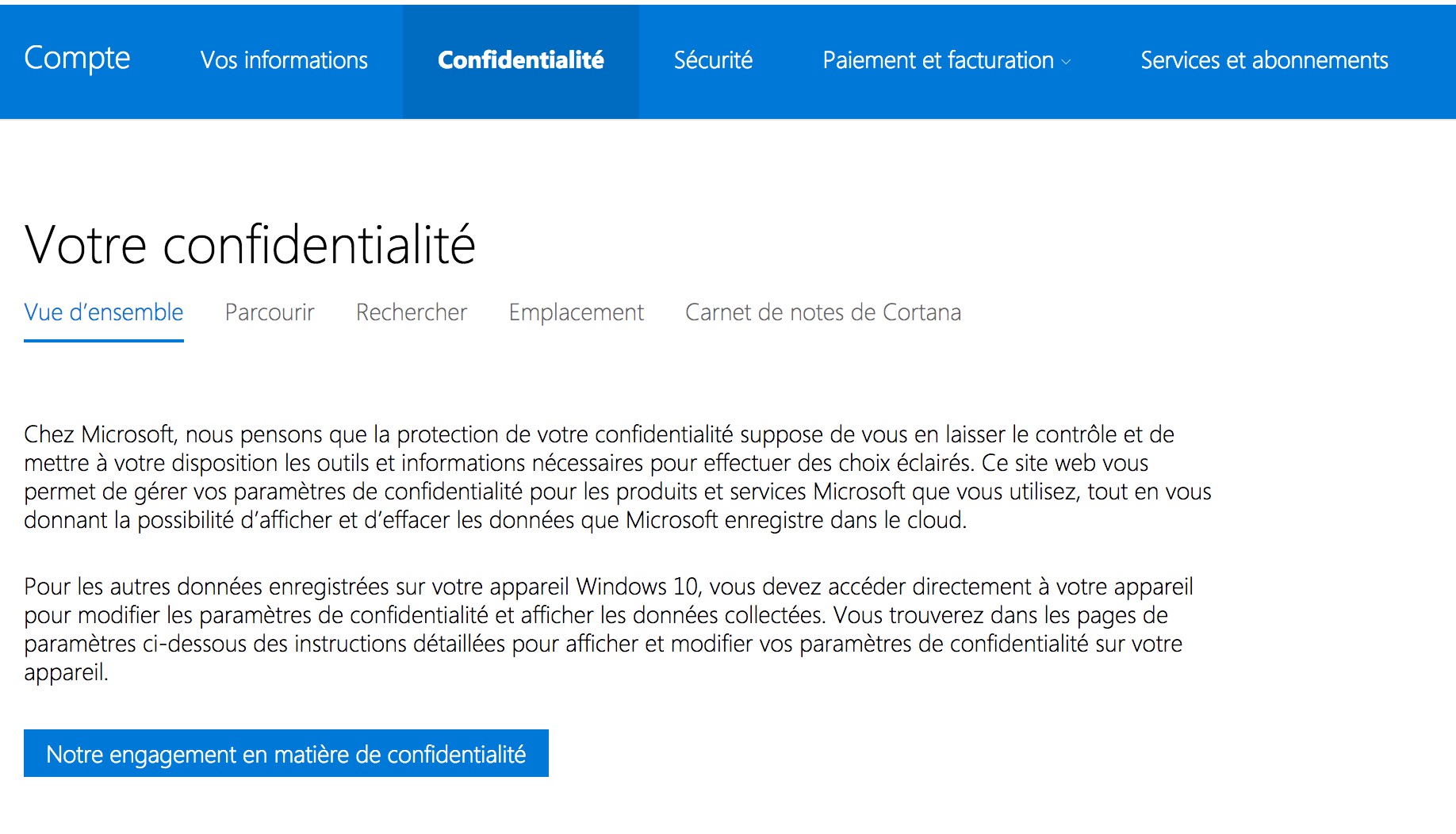 Microsoft Confidentialite