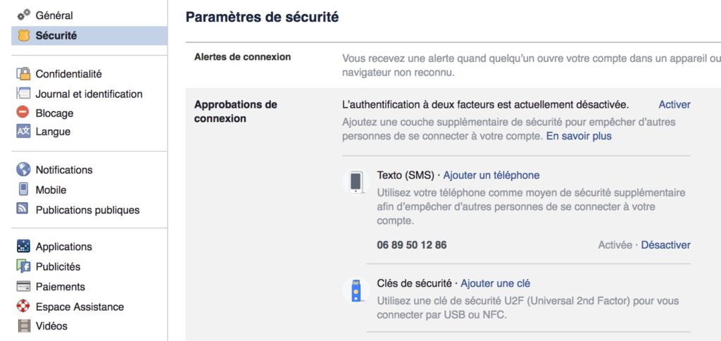Comment sécuriser votre profil Facebook avec une clé USB ou par NFC 51 Parametres securite Facebook