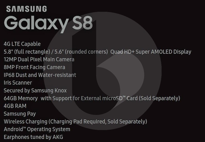 samsung galaxy s8 leaked specs include 5 8 inch display 4gb ram iris scanner 513245 2