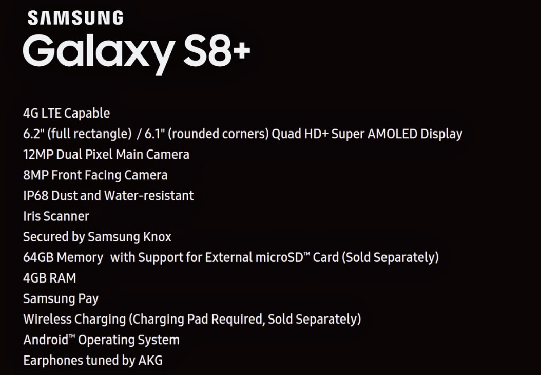 Galaxy S8+ : toutes les spécifications du massif smartphone de Samsung 50 samsung galaxy s8 plus full specs sheet leaks ahead of official announcement 513214 2