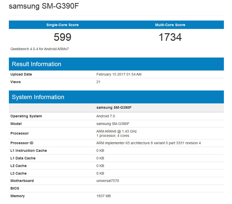 samsung galaxy xcover 4 with exynos 7570 surfaced at geekbench 512952 2