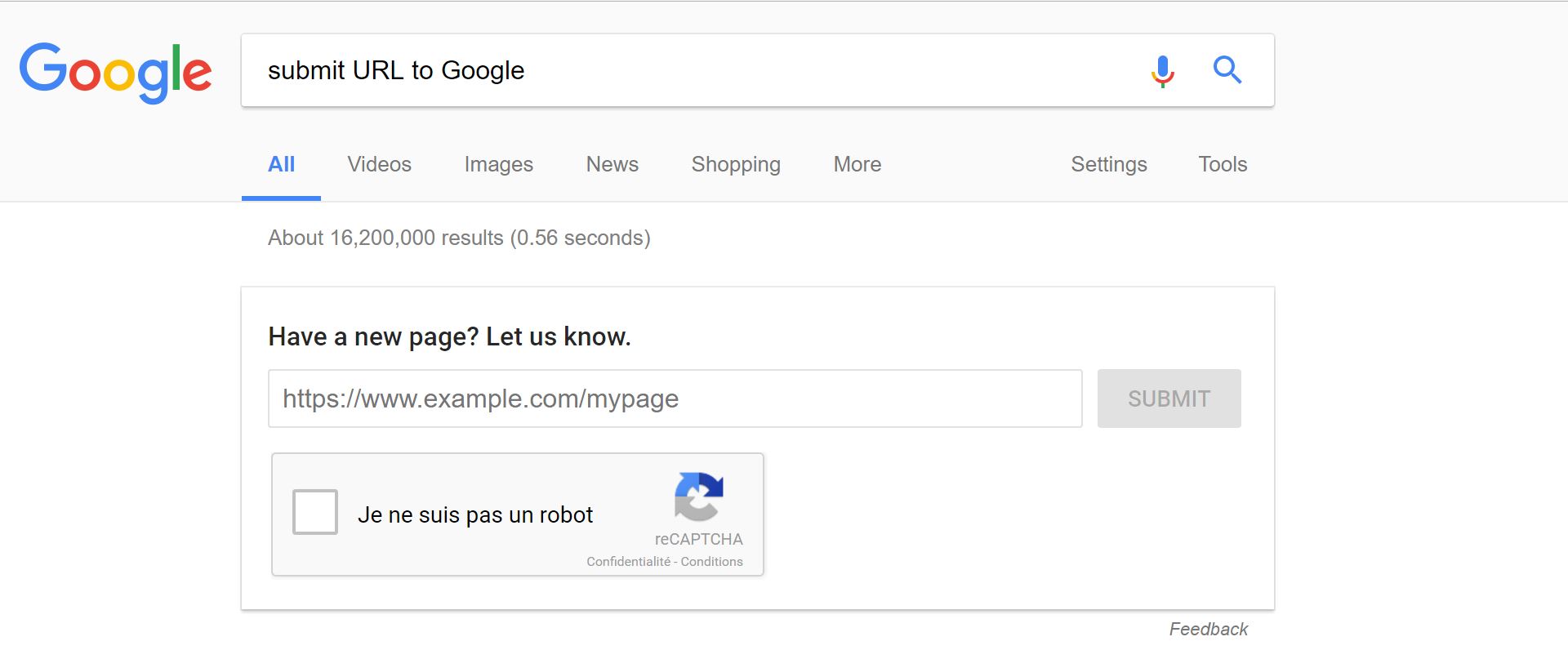 Soumettre URL dans Google Recherche