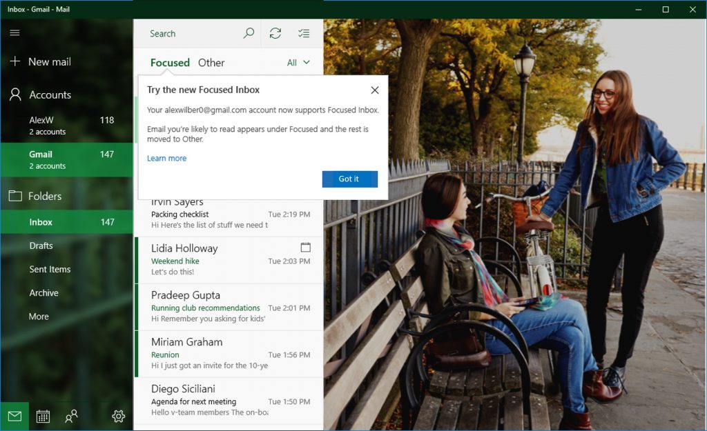 microsoft annonce nouvelles fonctionnalites gmail pour mail windows 10